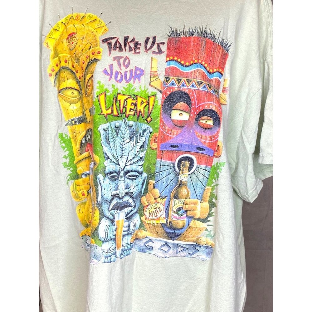 Take us to your Liter Caribbean Soul Tiki Gods Beer T shirt XL